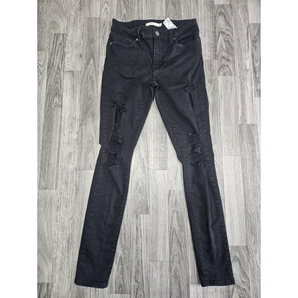 Levis 711 Skinny Jeans Womens 27 Black Distressed Denim‎ Stretch Water Less